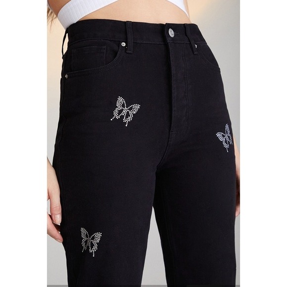 PacSun Butterfly Slim Jeans Black Rhinestone Ultra High Rise Women's Size‎ 23 - Picture 3 of 16